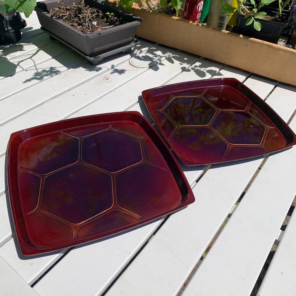 Vtg Japanese Serving Trays Trinket 2pc Set